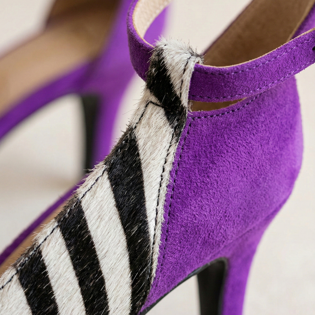 Alessia | Zapatos de tacón con estampado de cebra y tacón morado
