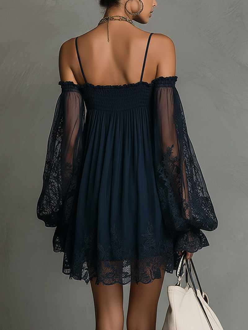 Noemi | Vestido corto de gasa azul