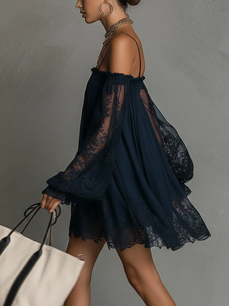 Noemi | Vestido corto de gasa azul