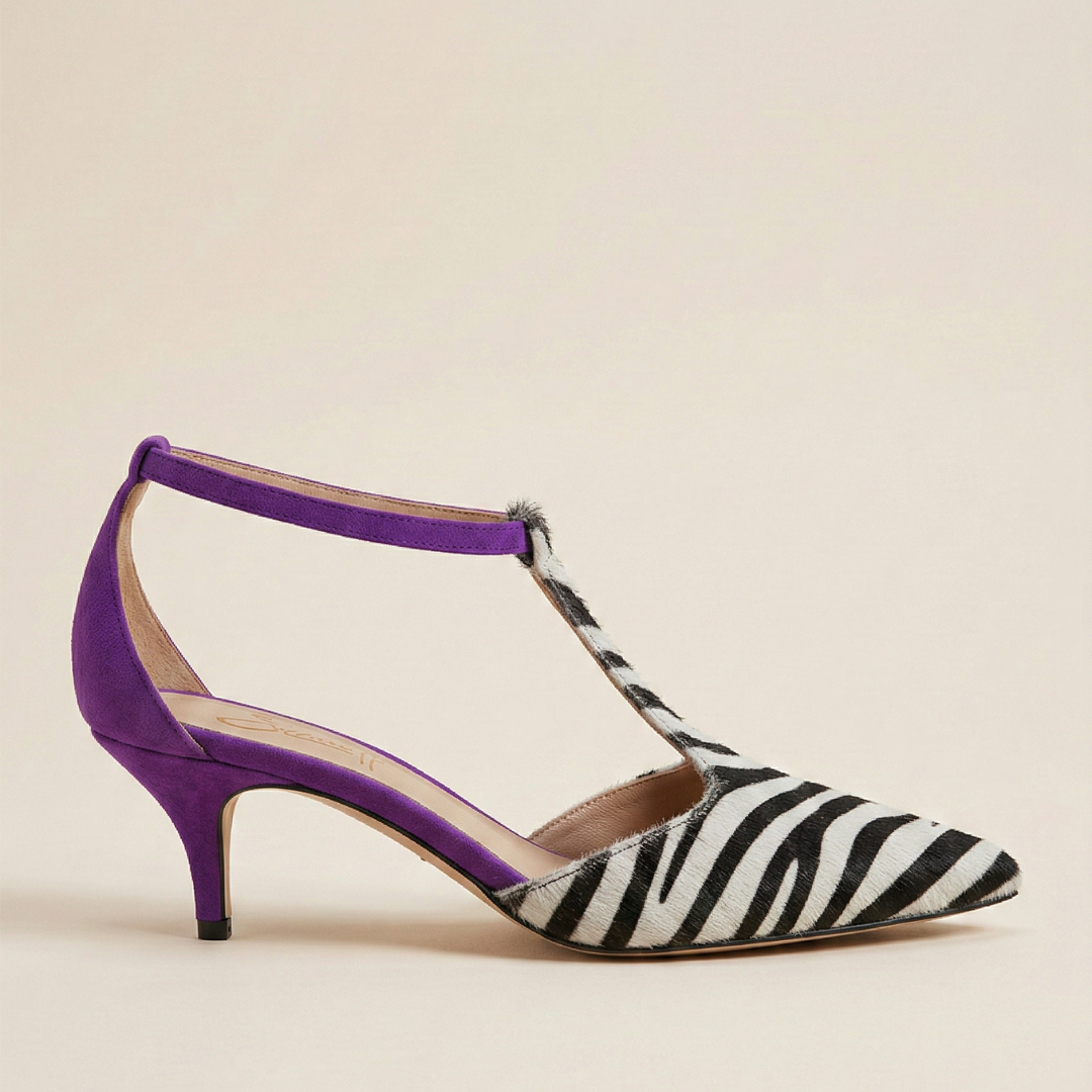 Alessia | Zapatos de tacón con estampado de cebra y tacón morado