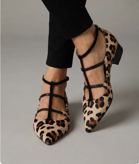Bridget | Zapatos de tacón con correa con estampado de leopardo