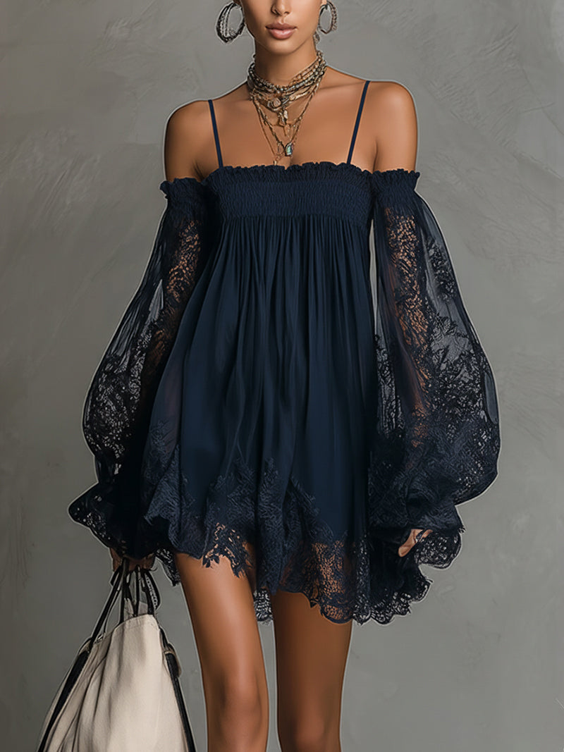 Noemi | Vestido corto de gasa azul