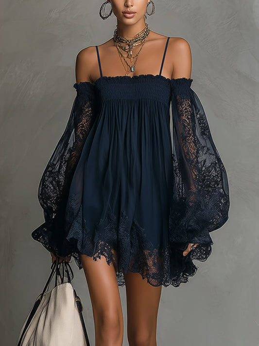 Noemi | Vestido corto de gasa azul