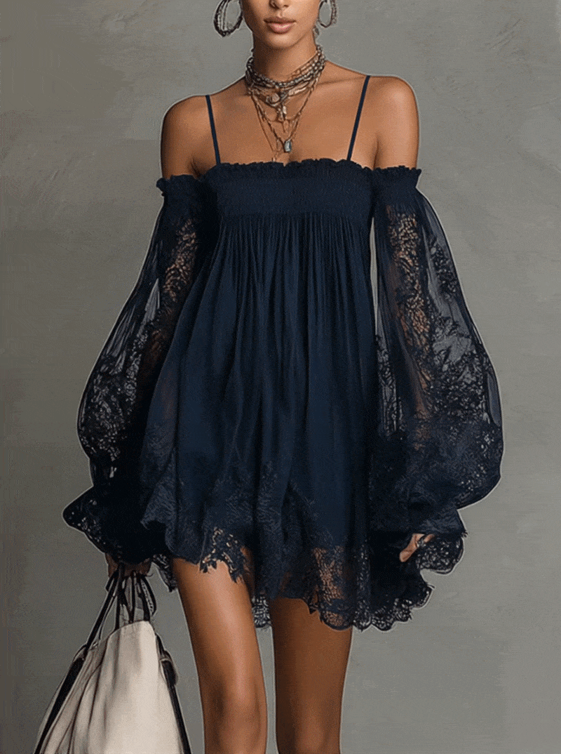 Noemi | Vestido corto de gasa azul