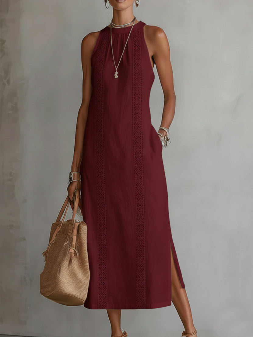 Cayetana | Vestido midi de lino con cuello coreano