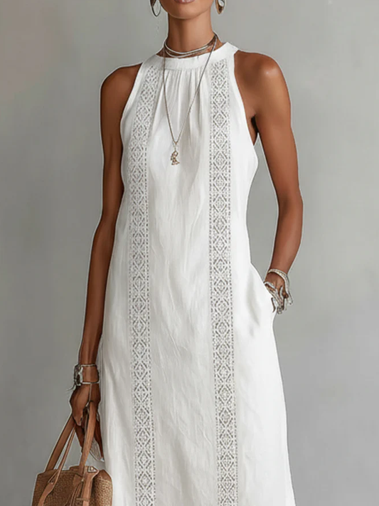 Cayetana | Vestido midi de lino con cuello coreano