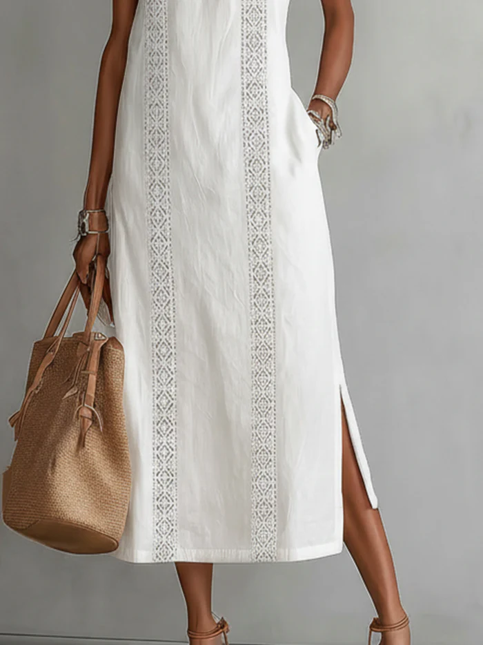 Cayetana | Vestido midi de lino con cuello coreano